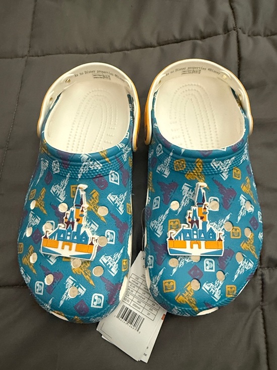 Disney Shoes - Disney Teal Cinderella Castle Print Sandal Crocs Clogs women 8 men 6 NEW HTF